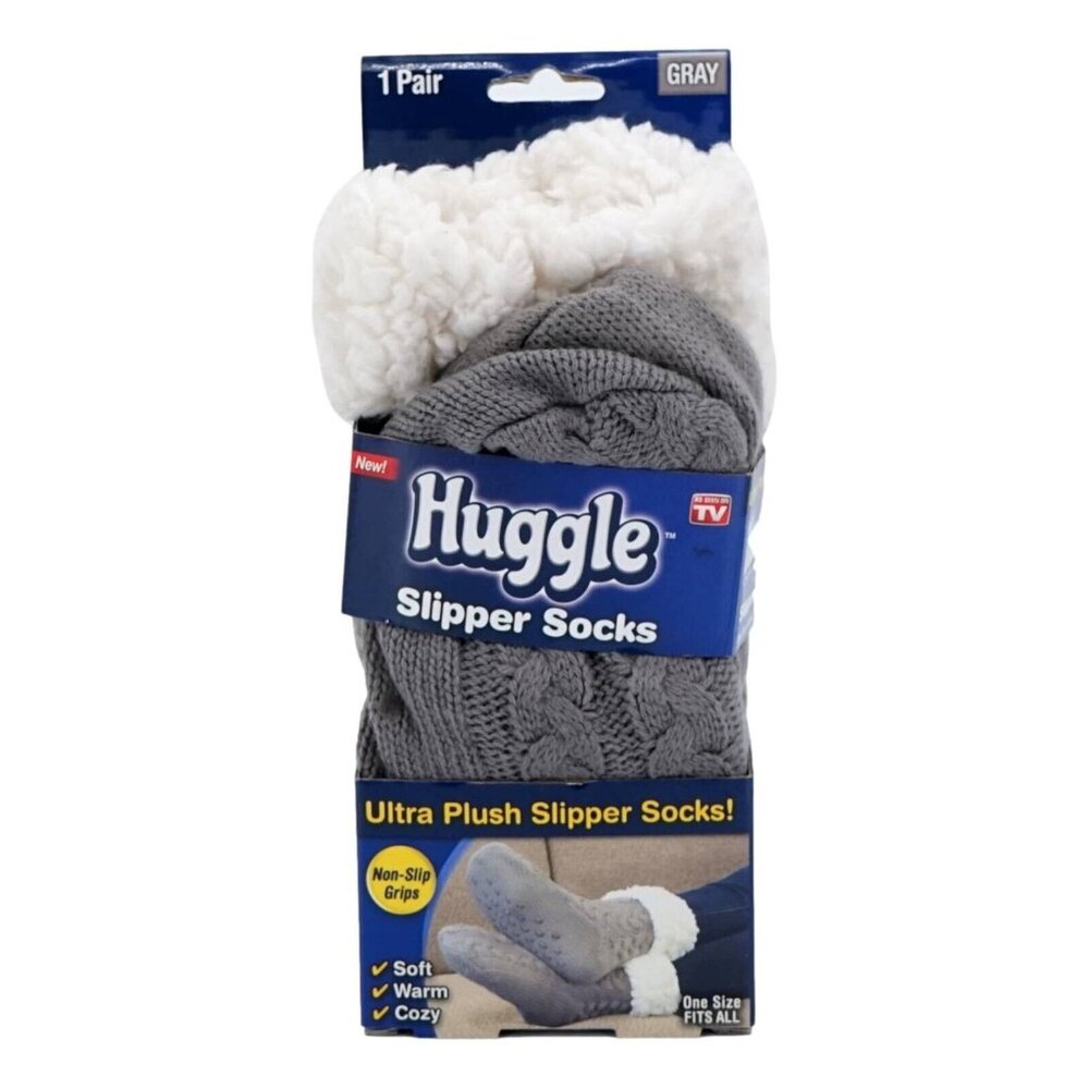 Huggle Womens Slipper Cabin Socks Blue Fleece Lined Ultra Plush New